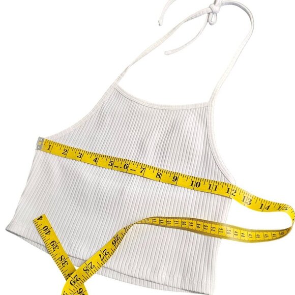 Aritzia Wilfred Free Signe Halter Top, Ribbed, White, Cropped, Size Medium - Picture 6 of 8